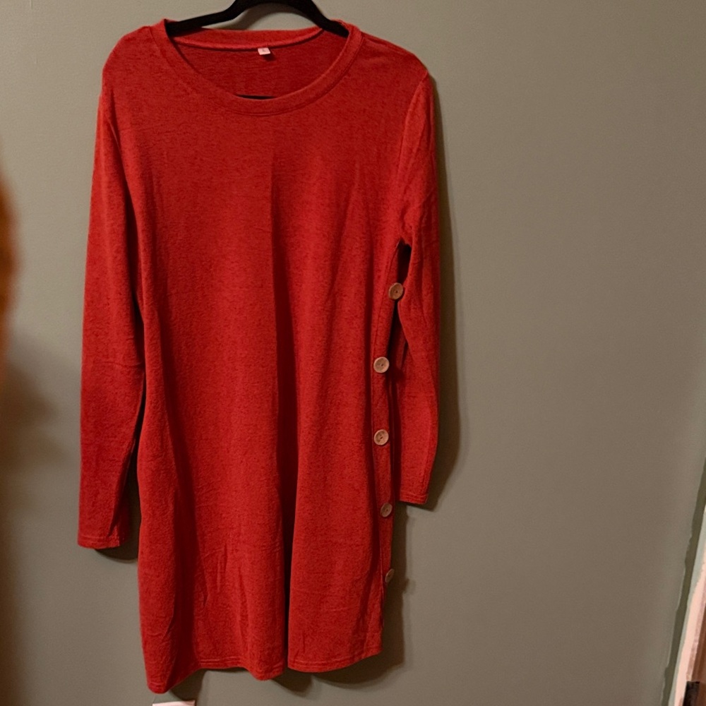 Elegant Red Button-Detail Dress